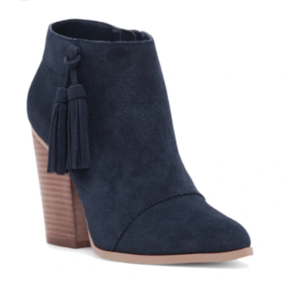 Sole Society Navy Suede Ankle Booties with Tassel Block Heel